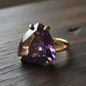 Trillion Amethyst Ring · Sterling Silver Ring · Purple Gemstone Ring · 925 Silver Stone Ring · February Birthstone Ring image 5