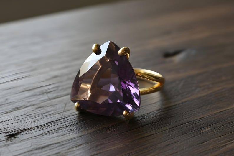 Trillion Amethyst Ring · Sterling Silver Ring · Purple Gemstone Ring · 925 Silver Stone Ring · February Birthstone Ring image 5