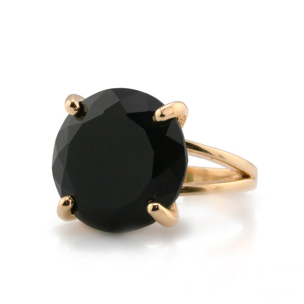 Bague en or rose · Bague en onyx noir · Grande bague tendance · Bague rose 14 carats · Bagues de cocktail pour les fêtes · Bague noire et rose