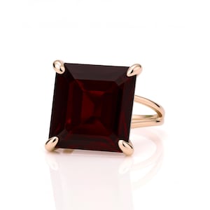 Square Cut Garnet Ring · January Birthstone Ring · Deep Red Garnet Ring · Square Gem Ring · Rose Gold Statement Ring