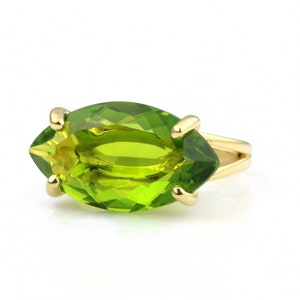 Wide Peridot Ring · Statement Gemstone Ring · Marquise Cut Ring · Green Peridot Jewelry · August Birthstone Ring · New Mom Gifts