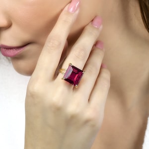 Pink Tourmaline Square Princess Cut Ring · 18k Gold Vermeil Ring · October Birthstone Ring · Square Gemstone Ring · Bridal Ring Tourmaline