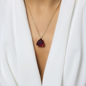 Trillion Cut Garnet Necklace · Garnet Jewelry Necklace · Vermeil Gold Necklace · January Birthstone · Triangle Necklace