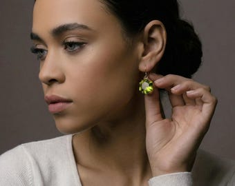 Extra Large Peridot Earrings · Long Peridot Earrings · Dangle Gold Earrings · Vermeil Gemstone Earrings · August Birthstone Earrings