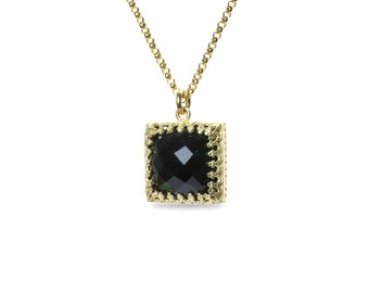 Black Onyx Necklace · 14k Gold Black Onyx Necklace · Gemstone Pendant Necklace · Black Stone Pendant · Custom Length Necklace