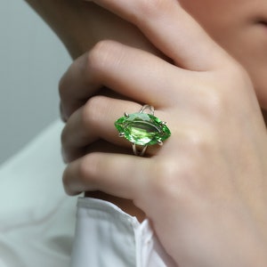 Sterling Silver Gemstone Ring · Green Tourmaline Ring · 925 Sterling Silver Statement Ring · October Birthstone Ring