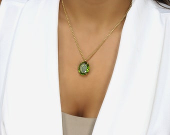 Oval Cut Peridot Necklace · Perfect Birthday Gift · August Birthstone Necklace · Gemstone Pendant · Stone Charm Necklace