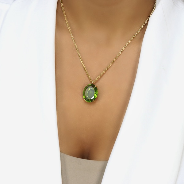 Collana con peridoto taglio ovale · Regalo di compleanno perfetto · Collana con pietra portafortuna di agosto · Ciondolo con pietra preziosa · Collana con ciondolo in pietra