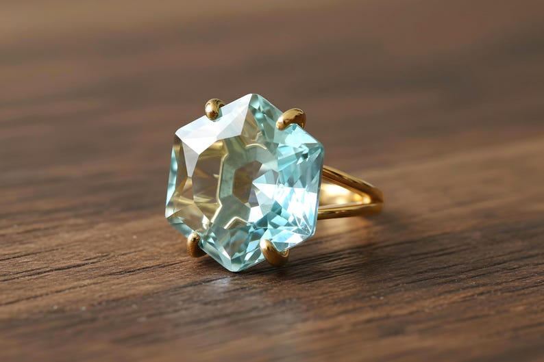 18k Rose Gold Ring · Hexagon Cut Topaz Ring · Rose Gold Vermeil Ring · November Birthstone Ring image 7