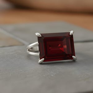 Rectangular Garnet Ring · January Gemstone Ring · Emerald Cut Garnet Ring · 14k Gold Filled Garnet Ring · Custom Engraved Ring image 8