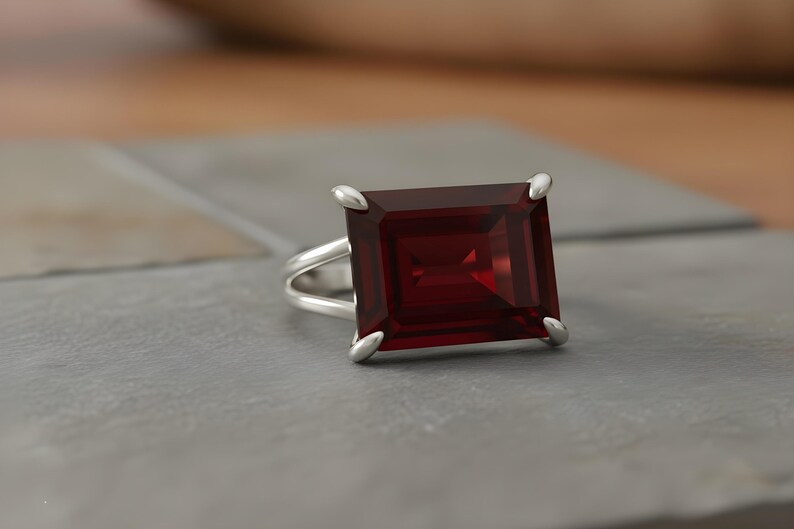 Rectangular Garnet Ring · January Gemstone Ring · Emerald Cut Garnet Ring · 14k Gold Filled Garnet Ring · Custom Engraved Ring image 8