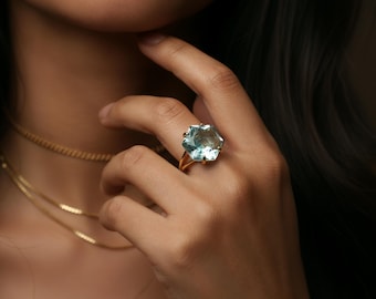 Topaz Hexagon Ring · Hexagon Cut Topaz Ring · Gold Vermeil Topaz Ring · Gemstone Ring · Hexagon Solitaire Rings