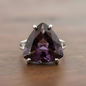 Trillion Amethyst Ring · Sterling Silver Ring · Purple Gemstone Ring · 925 Silver Stone Ring · February Birthstone Ring image 3