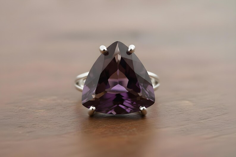 Trillion Amethyst Ring · Sterling Silver Ring · Purple Gemstone Ring · 925 Silver Stone Ring · February Birthstone Ring image 3