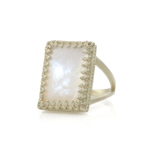 Mother Of Pearl Statement Ring · Gifts For Mom Rings · White Pearl Ring · Christmas Gift Jewelry · Sterling Silver Ring For Women