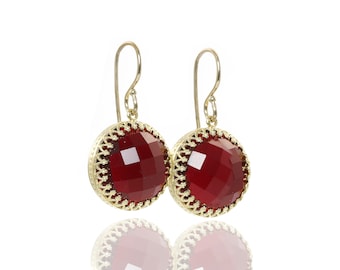 Garnet Dangle Earrings · 18k Gold Gemstone Earrings · January Birthstone Earrings · Earrings For Mom · Gifts For Mom