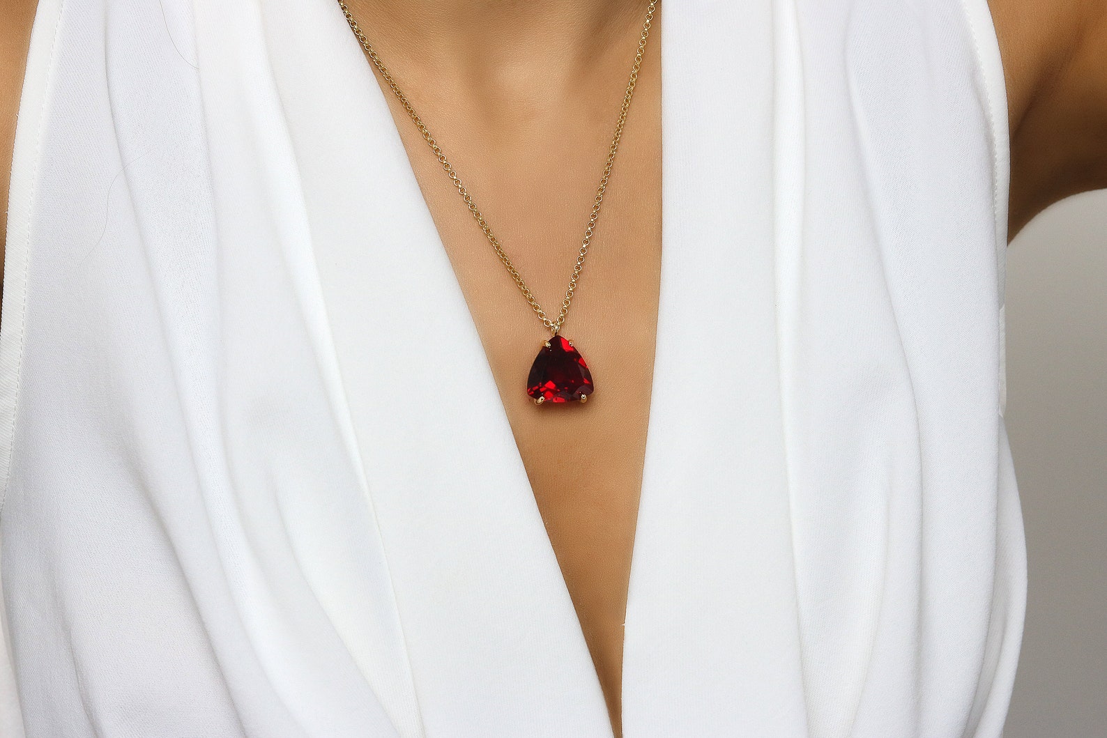 Trillion Cut Garnet Necklace Garnet Jewelry Necklace - Etsy