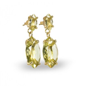 Marquise Cut Earrings · Lemon Quartz Earrings · Long Bridal Earrings · 18k Vermeil Earrings · Bridal Wedding Earrings Gold image 3