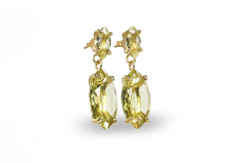Marquise Cut Earrings · Lemon Quartz Earrings · Long Bridal Earrings · 18k Vermeil Earrings · Bridal Wedding Earrings Gold image 3