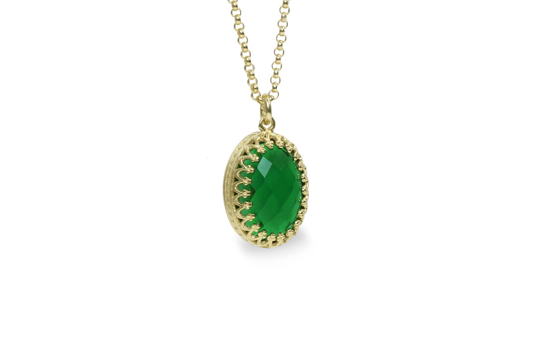 Emerald Pendant Gemstone Necklace Oval Cut Pendant May - Etsy