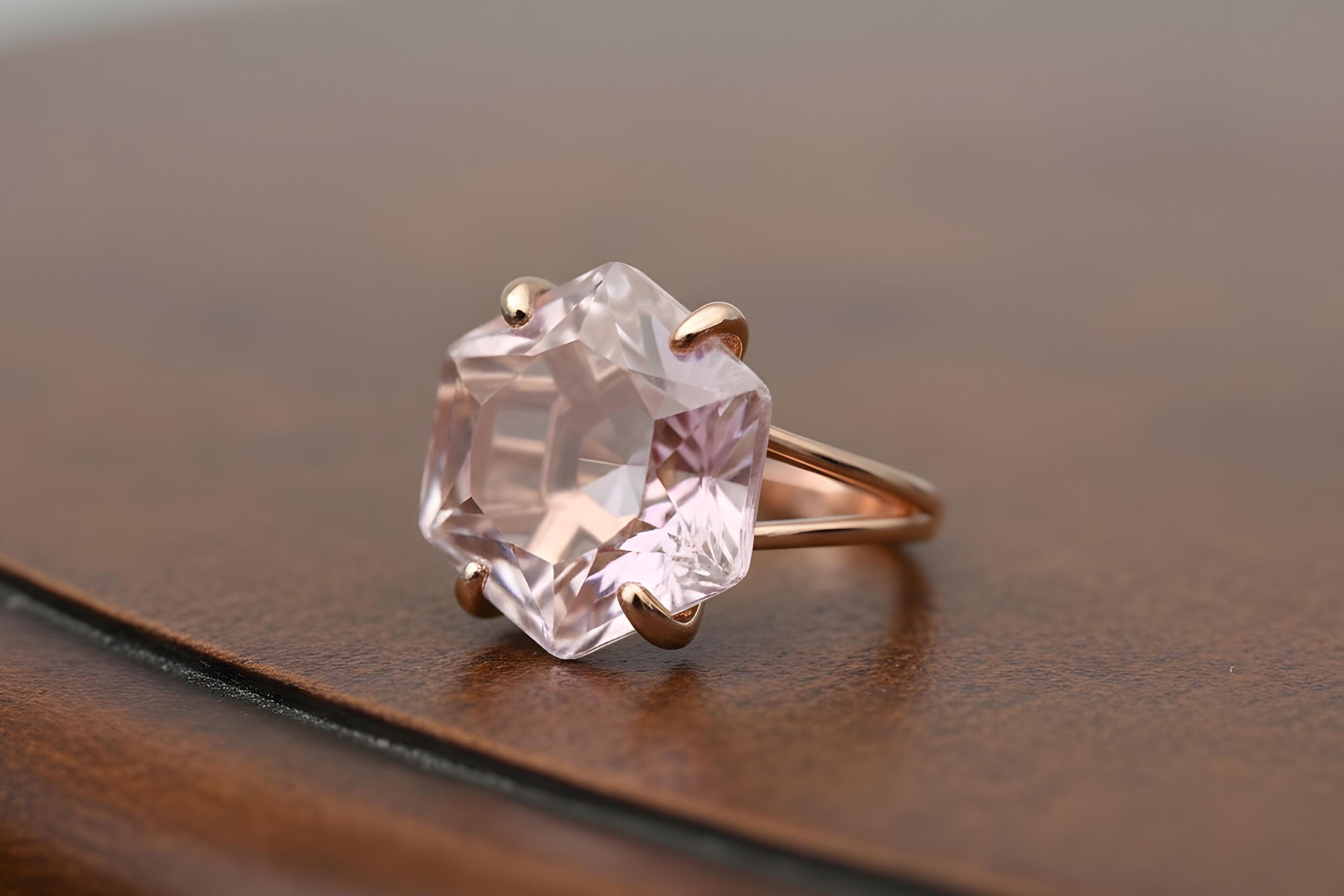Anello Donna In Quarzo Rosa Naturale Del Mozambico Regolabile Milan