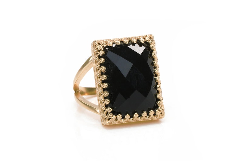 Black Onyx Ring Black Statement Ring Rectangular Ring Etsy