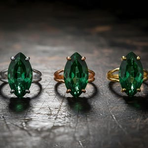 Handmade Marquise Emerald Ring · Sterling Silver Emerald Ring · May Birthstone Ring image 3