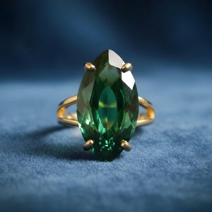 Handmade Marquise Emerald Ring · Sterling Silver Emerald Ring · May Birthstone Ring image 7