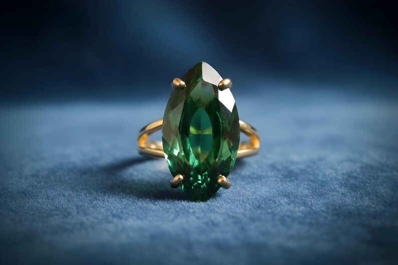 Handmade Marquise Emerald Ring · Sterling Silver Emerald Ring · May Birthstone Ring image 7