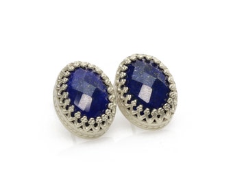 Lapis Earrings · Birthstone Earrings · September Jewelry · Gemstone Earrings · Navy Blue Earrings · Oval Cut Stud Earrings