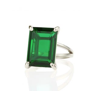 Vertical Emerald Ring · Sterling Silver Emerald Ring · White Gold Emerald Ring · May Birthstone Ring · Vintage Silver Ring