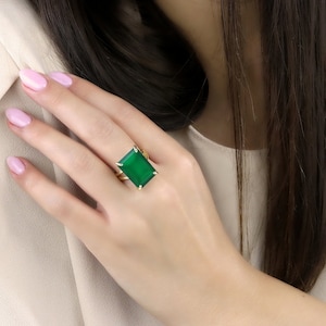 Gold Rectangle Ring · Custom Size Ring · Green Onyx Ring · Birthstone Rings · Cocktail Ring · Bouble Band Ring · Vintage Ring
