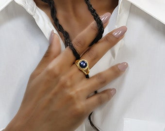 Gold Black Pearl Ring · 14k Solid Gold Ring · Black Ring · Peacock Peal Ring · Custom Gold Ring · June Birthstone Ring