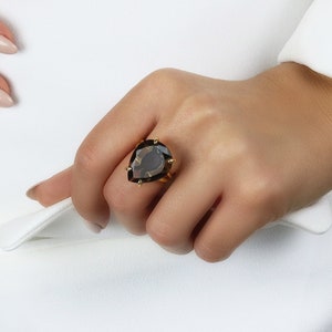 Gold Smoky Quartz Ring · Teardrop Gem Ring · Pear Cut Ring · Brown Statement Ring · Gemstone Ring · Brown Stone Ring