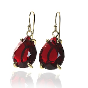 Long Garnet Earrings · Deep Red Garnet Earrings · Gold Dangle Red Earrings · Pear Cut Garnet Dangle Earrings · 18k Vermeil Earrings