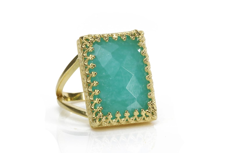 Amazonite Ring Rectangular Ring Gold Ring Gold Filled Ring Gemstone Ring Statement Ring Big Ring image 3