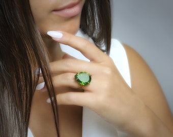 Peridot Ring For Women · Teardrop Ring · Gemstone Ring · Green Stone Ring · Pear Cut Stone Ring · Large Cocktail Ring