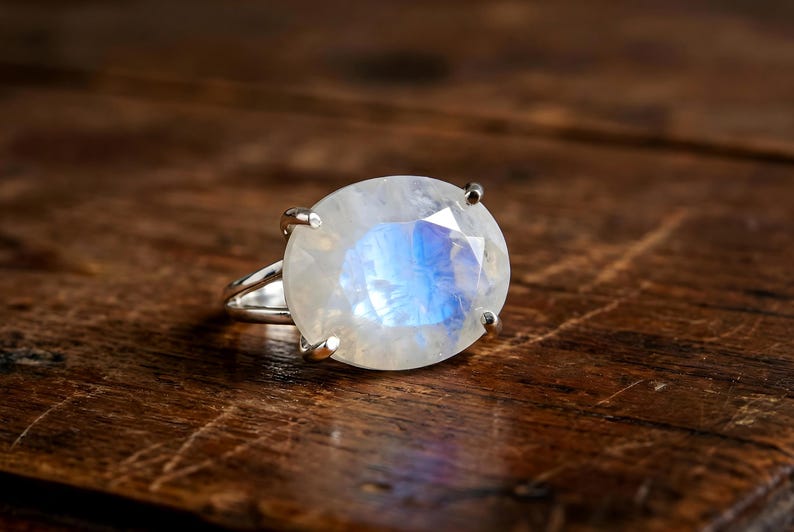 June Birthstone · Rainbow Moonstone Oval Cut Ring · Gemstone Calmness Handmade Jewelry image 12