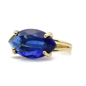 14k Gold Sapphire Ring · Blue Sapphire Marquise Ring · Gemstone Ring · Gift For Mom · September Birthstone Ring · Sapphire Statement Ring
