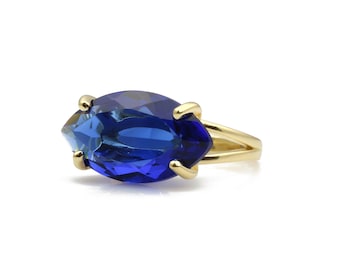 14k Gold Saphir Ring · Blauer Saphir Marquise Ring · Edelstein Ring · Geschenk für Mutter · September Birthstone Ring · Saphir Statement Ring