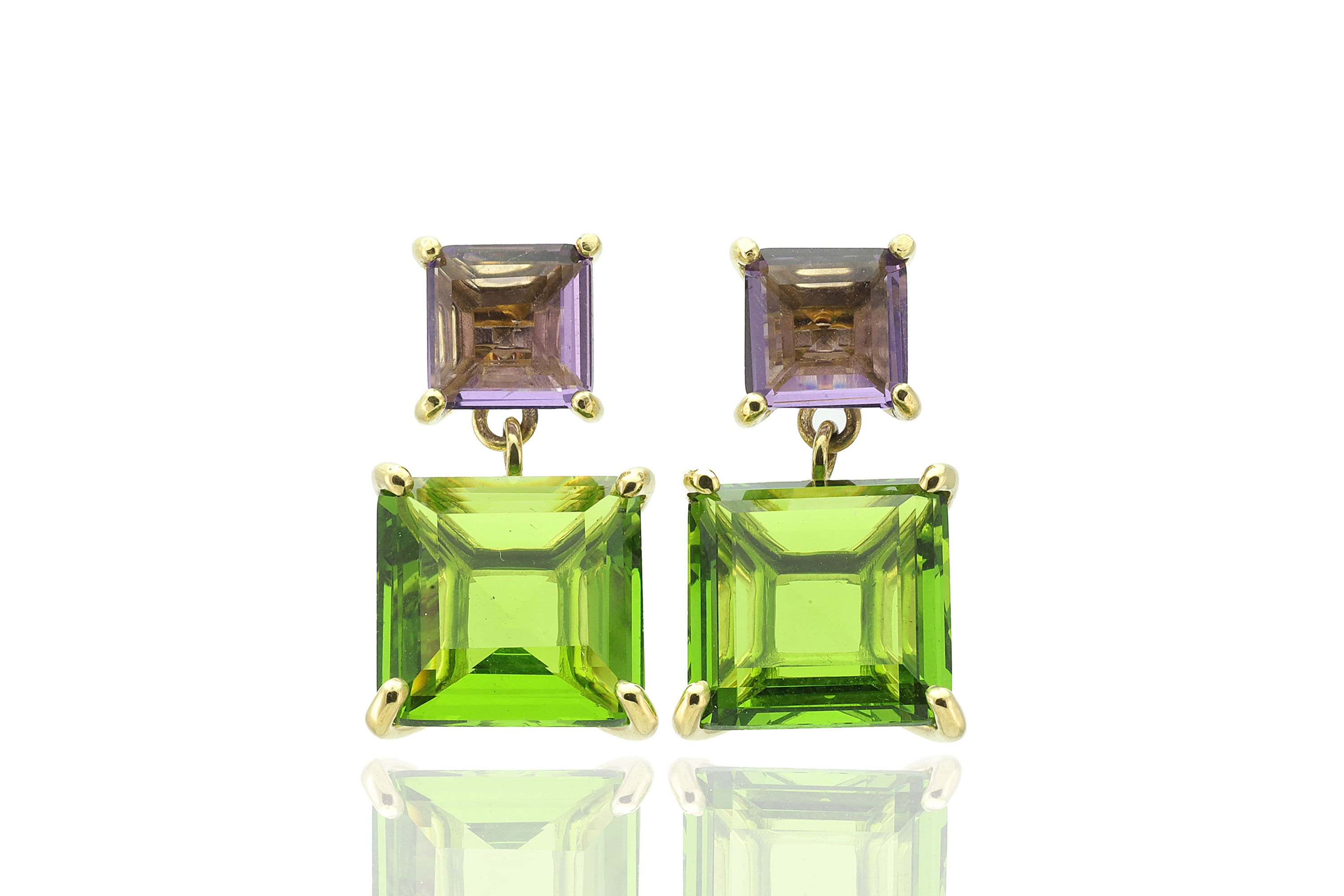 Multi-Stone Square Dangle Earrings · Peridot and Amethyst Earrings · August & February Birthstone Earrings · Gold Handmade Gemstone Earrings