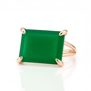 Rose Gold Onyx Ring · Rectangle Gemstone Ring · Green Emerald Ring · Statement Ring For Mom · Bridal Ring With Gemstone
