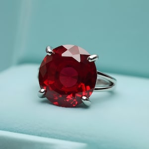 Sterling Silver Ruby Ring · Round Cut Solitaire Ring · Personalized Engraved Ring · Handmade July Birthstone Jewelry · Red Gemstone Ring