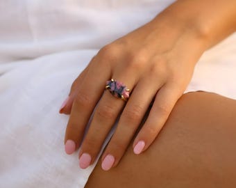 14k Gold Marquise Rhodonite Ring · Semiprecious Gemstone Ring