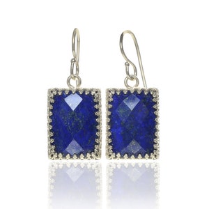 Sterling Silver Lapis Earrings · Extra Long Earrings Silver · Long Dangle Earrings Lapis · Palladium Gemstone Earrings