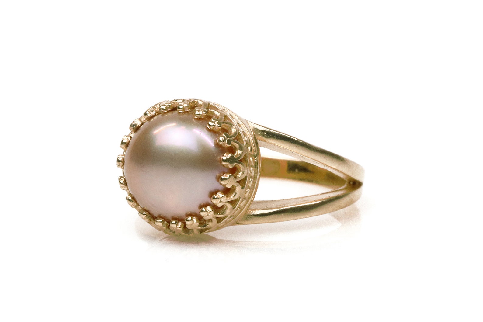 Rose Gold Ring Pink Ring Pink Pearl Ring Freshwater Etsy