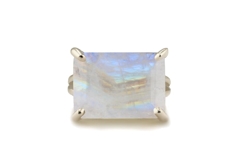 Silver Moonstone Ring Wide Rectangle Ring Semiprecious Ring October Birthstone Ring Anniversary Ring image 4