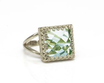 Blue Silver Ring · Topaz Ring · Semiprecious Ring · Gemstone Ring · Faceted Ring · Square Ring · Wedding Ring