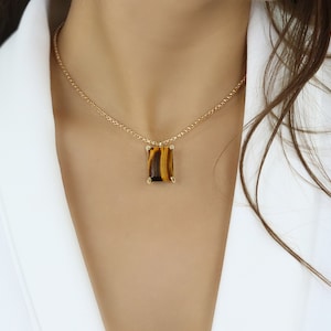 Breathtaking Tiger Eye Pendant · Large Pendant Necklace · Long Chain Necklace · Bridesmaid Gifts · Birthday Gift · Gifts For Mom