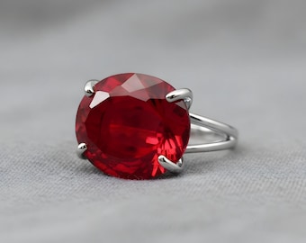 Oval Ruby Ring · Sterling Silver Ring · July Birthstone Jewelry · Red Gemstone Solitaire Ring · Handmade Silver Ring